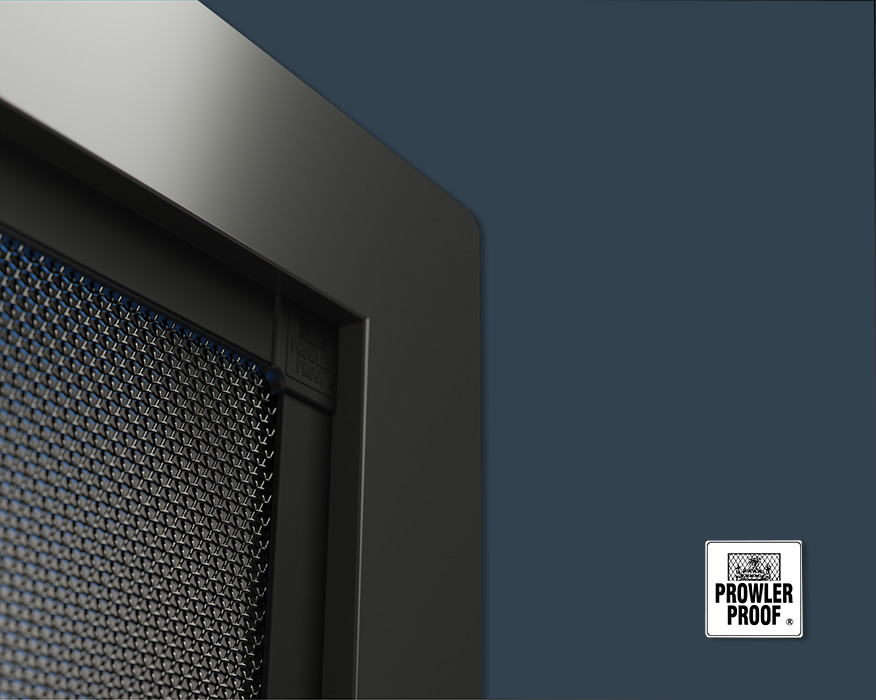 Close up of Prowler Proof welded security screen mesh and frame